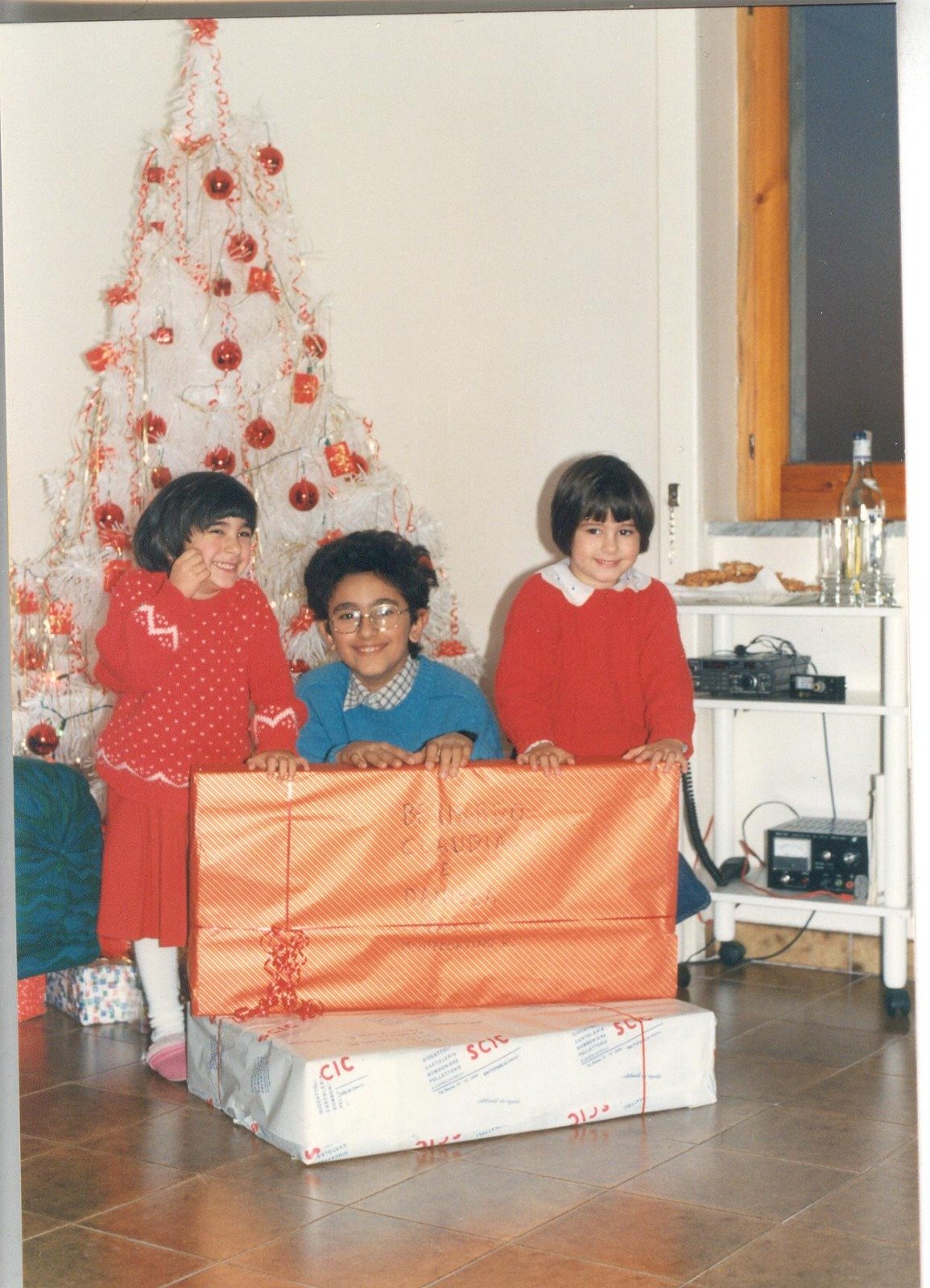 io, mio fratello e mia sorella a Natale da piccoli sotto l'albero